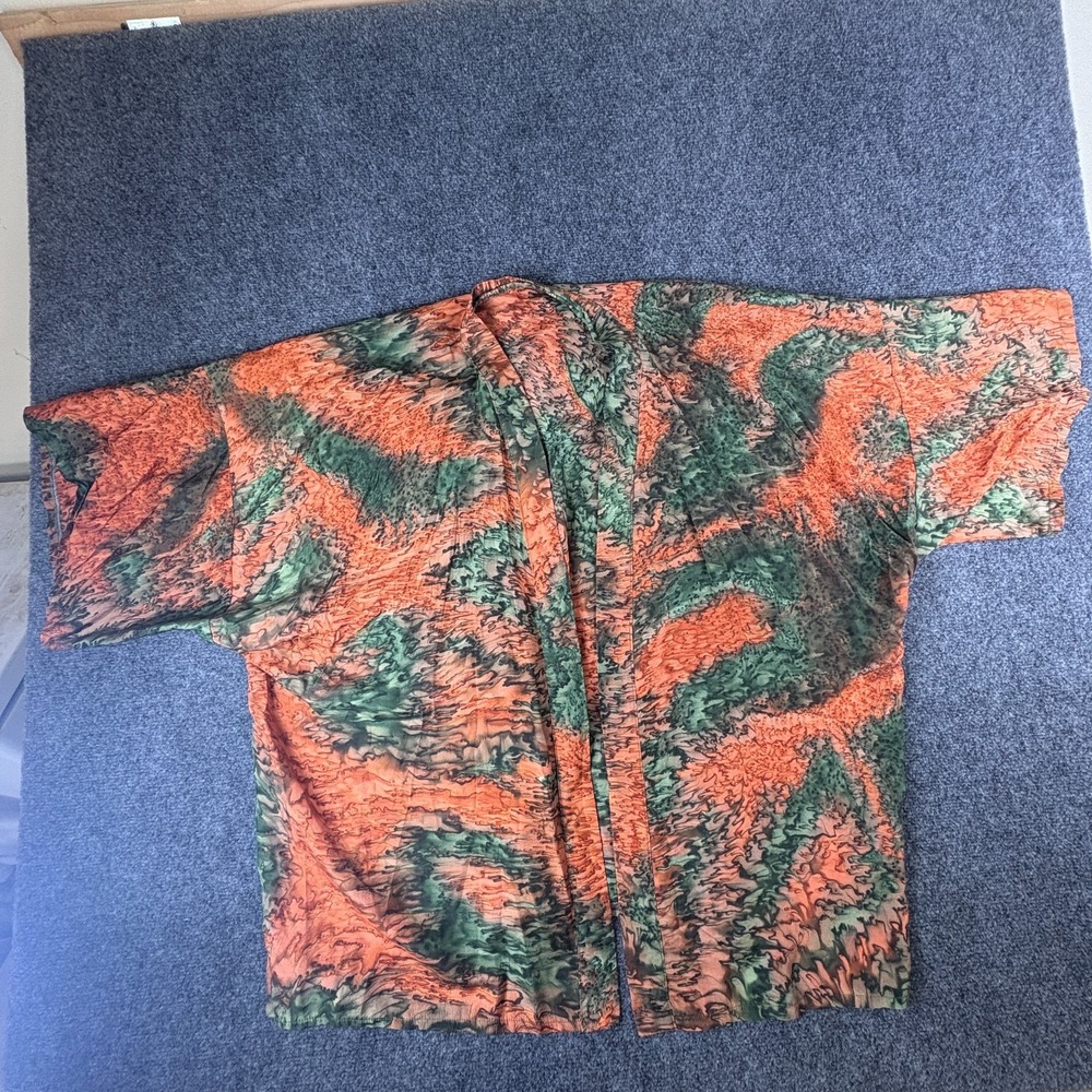 Kimono Top Womens Coral Green Hand Painted‎ Silk Casual S/Sleeve Open Front READ